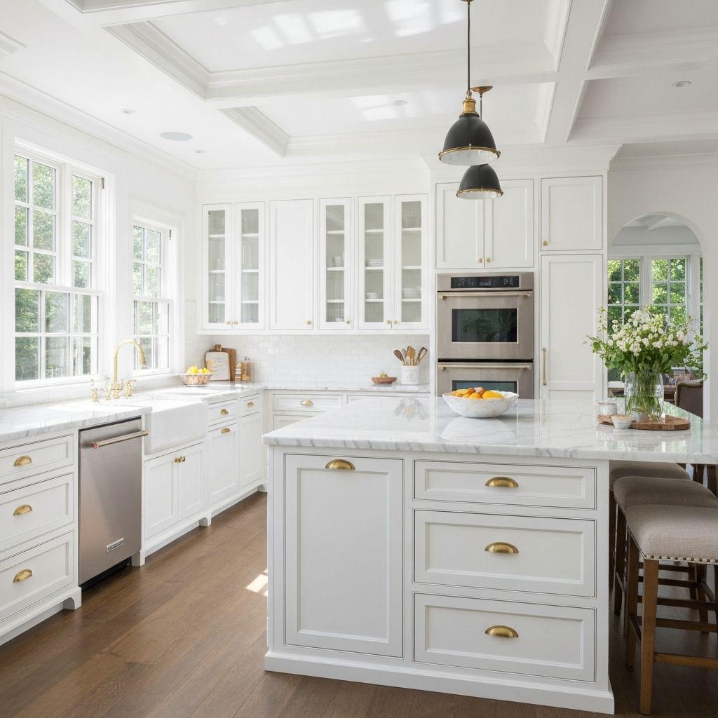 White kitchen with floor-to-ceiling cabinetry